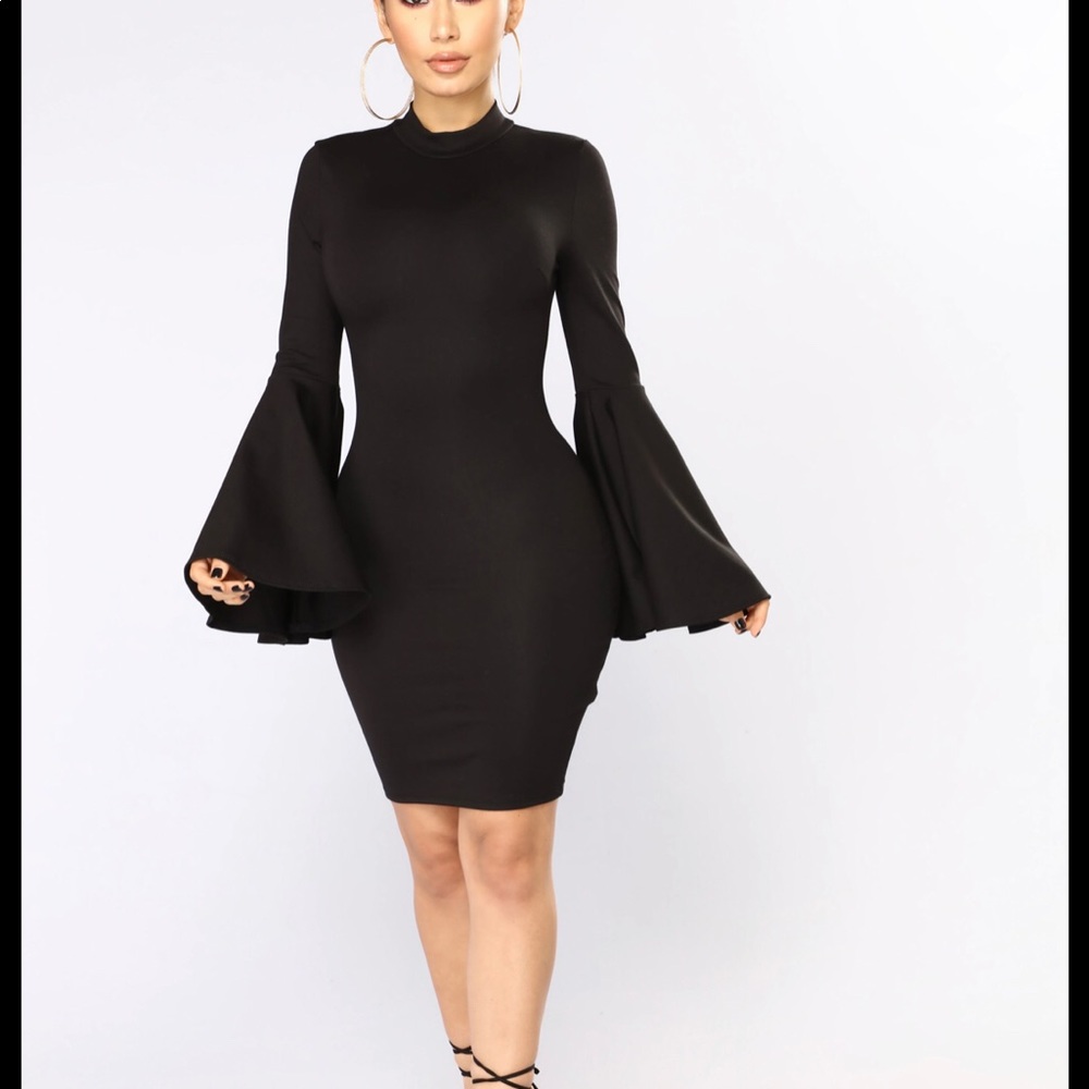 BELL SLEEVE BLACK DRESS